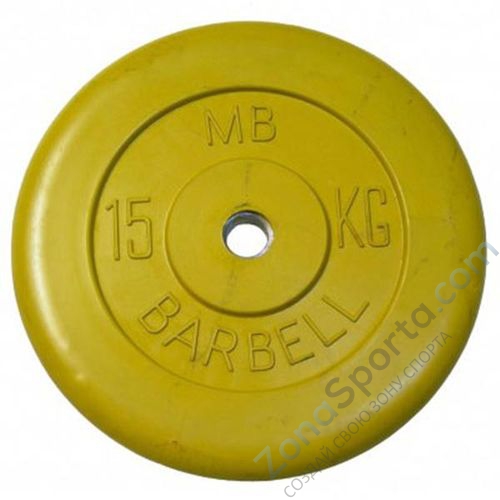 Диск обрезиненый цветной MB Barbell MB26-15 d-26мм 15кг