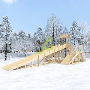Зимняя деревянная горка IgraGrad Snow Fox 12 м две лестницы без окраски